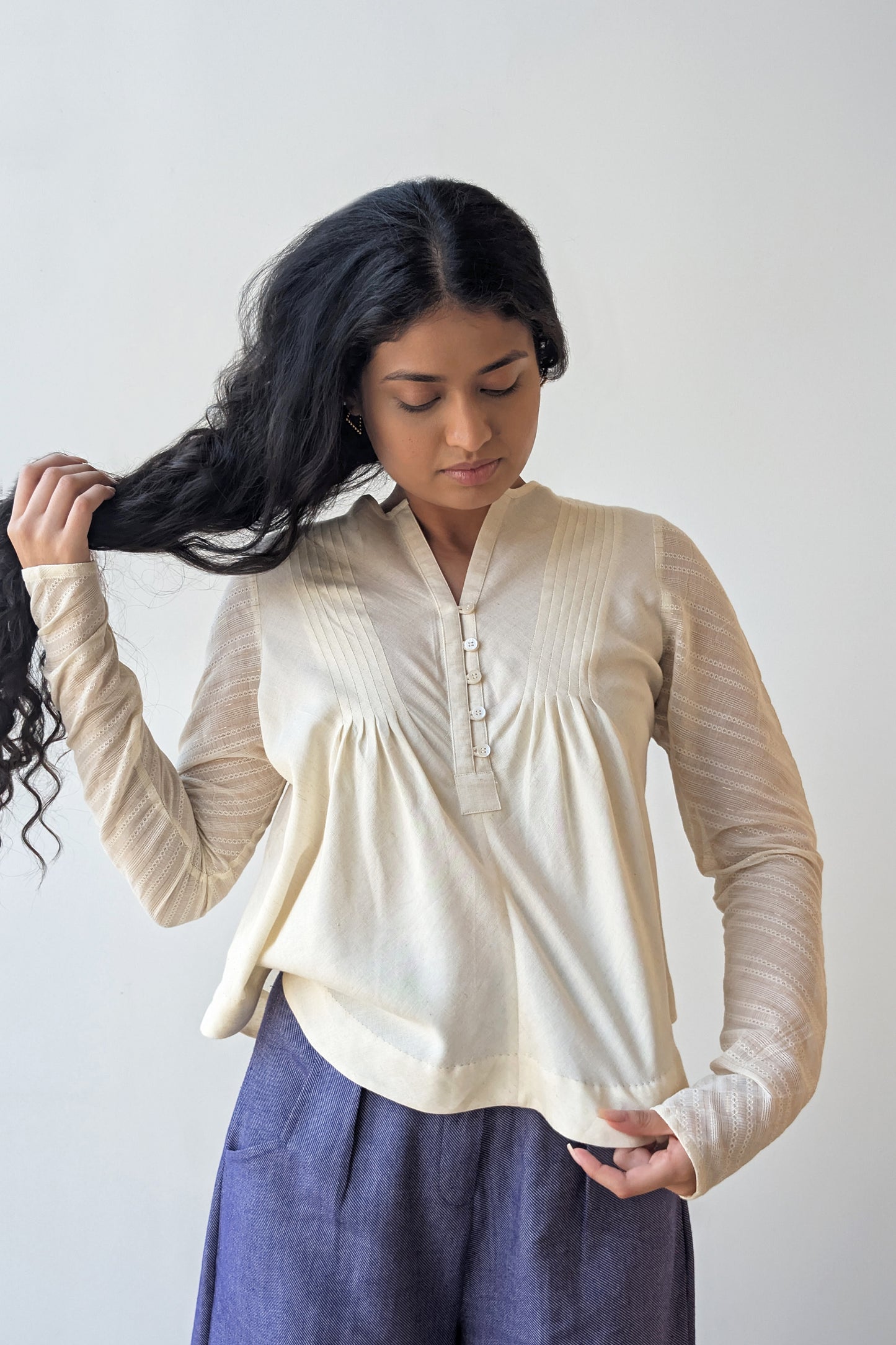 Slant Pleat Flow Blouse