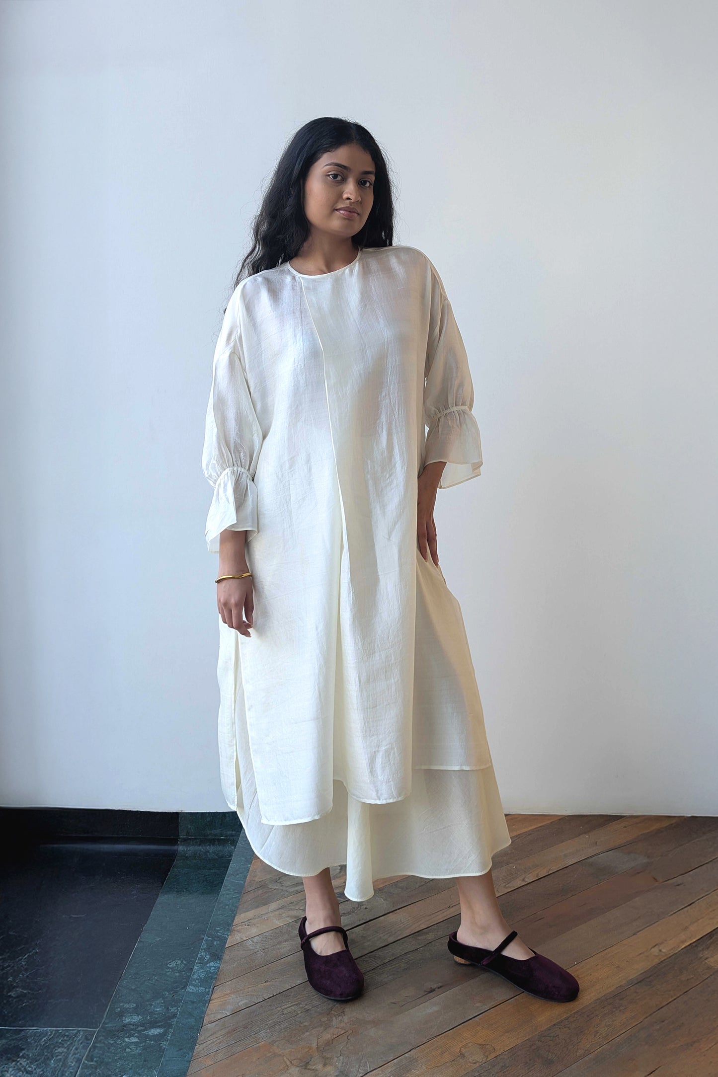 Ivory Broad Pleat Silk Set