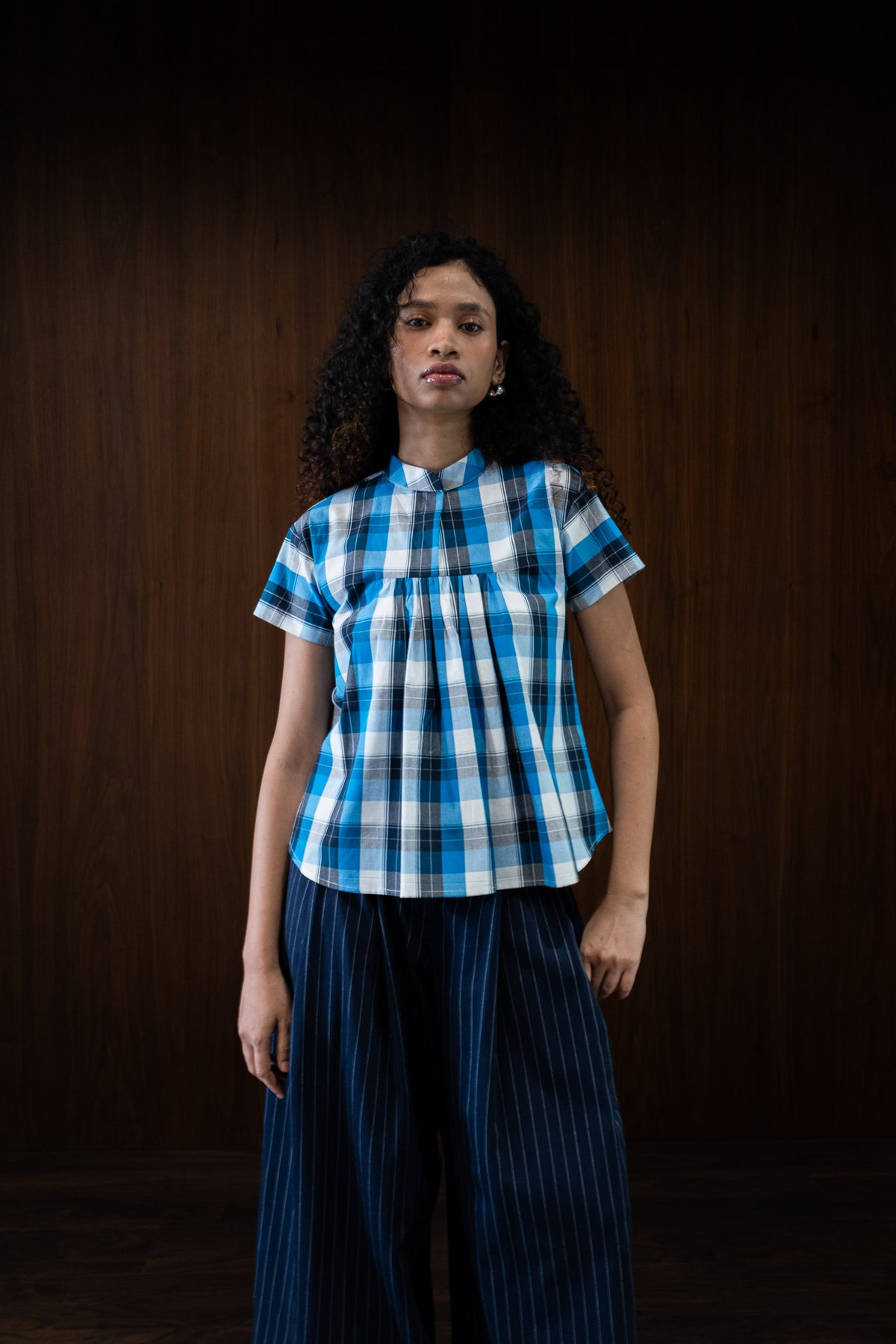 cobalt gathered blouse