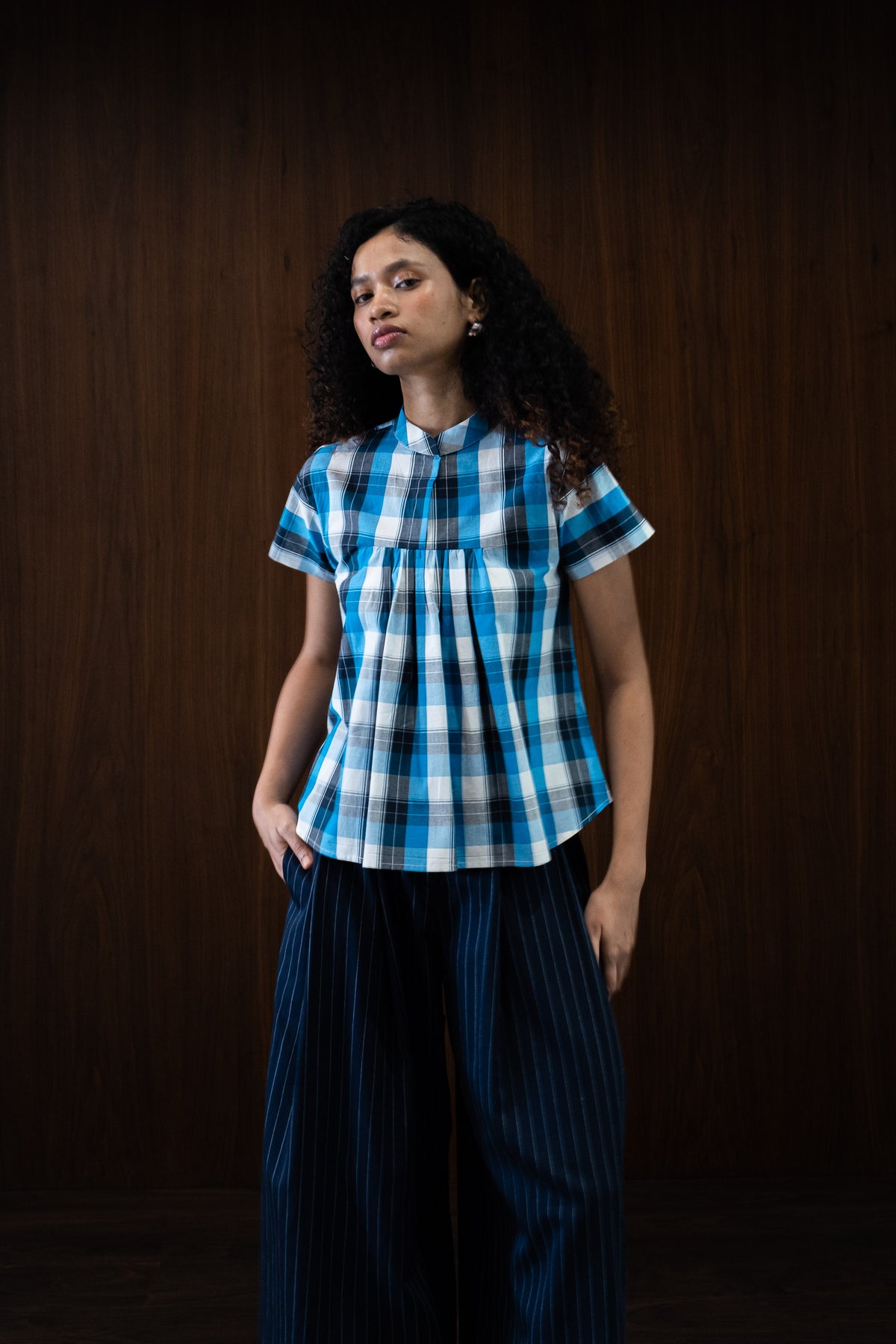 cobalt gathered blouse