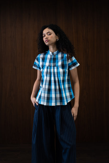 cobalt gathered blouse