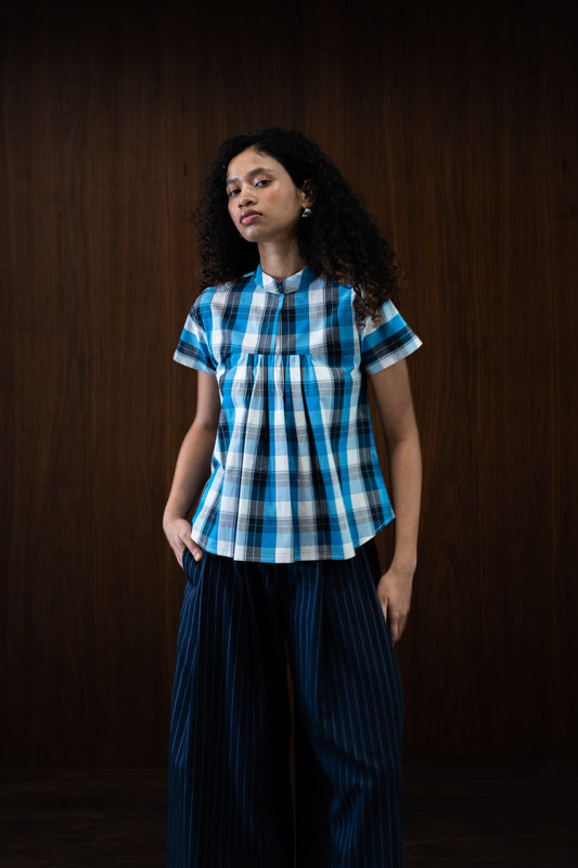 cobalt gathered blouse