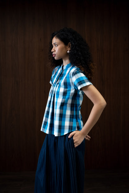 cobalt gathered blouse