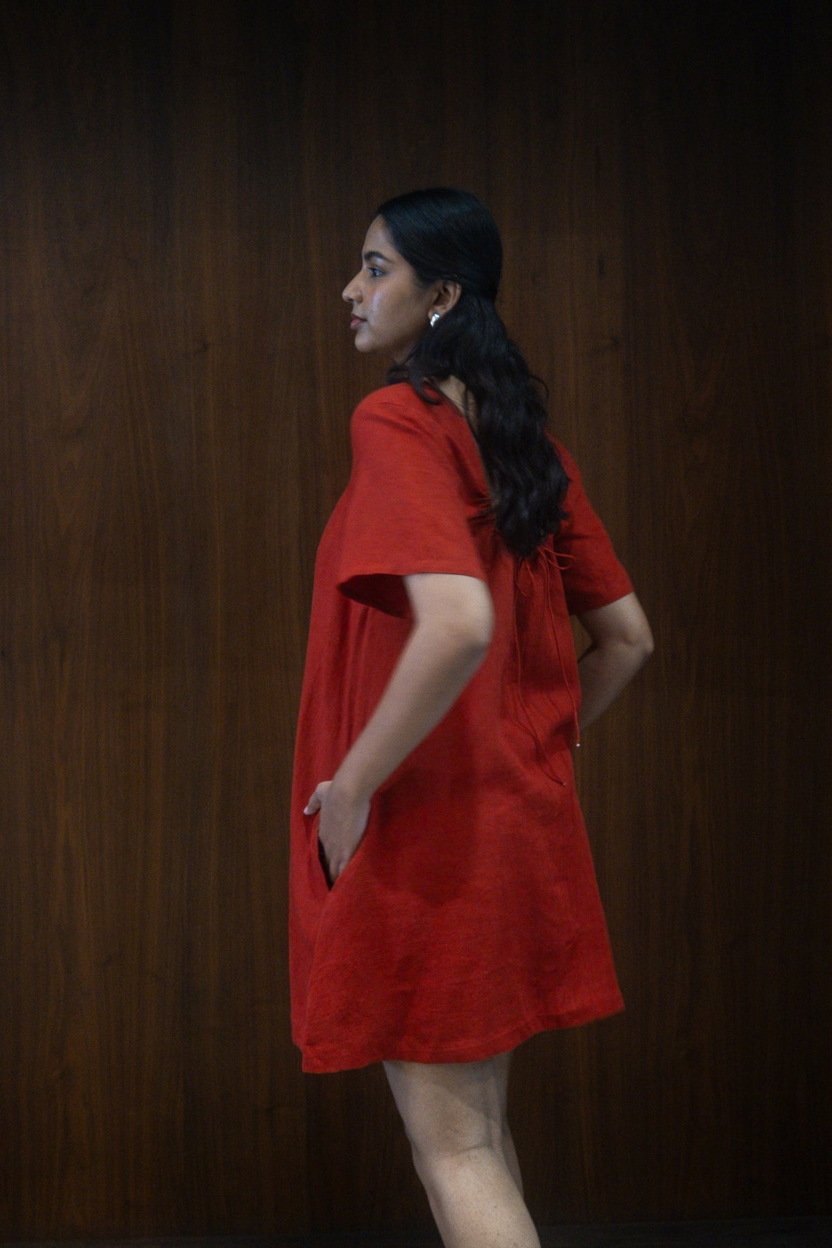 scarlet linen dress