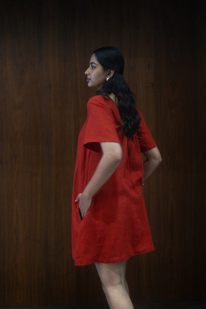 scarlet linen dress