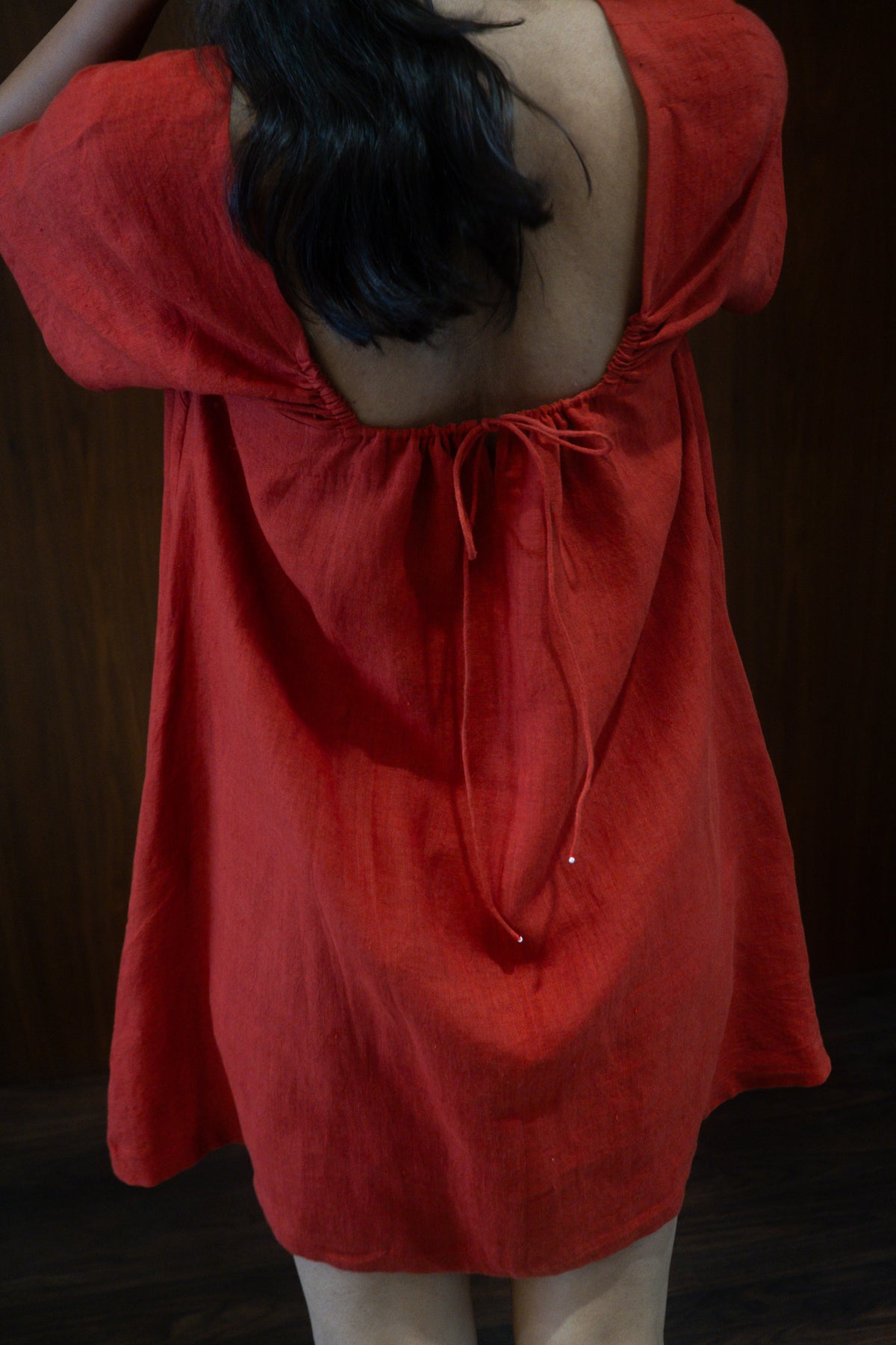 scarlet linen dress