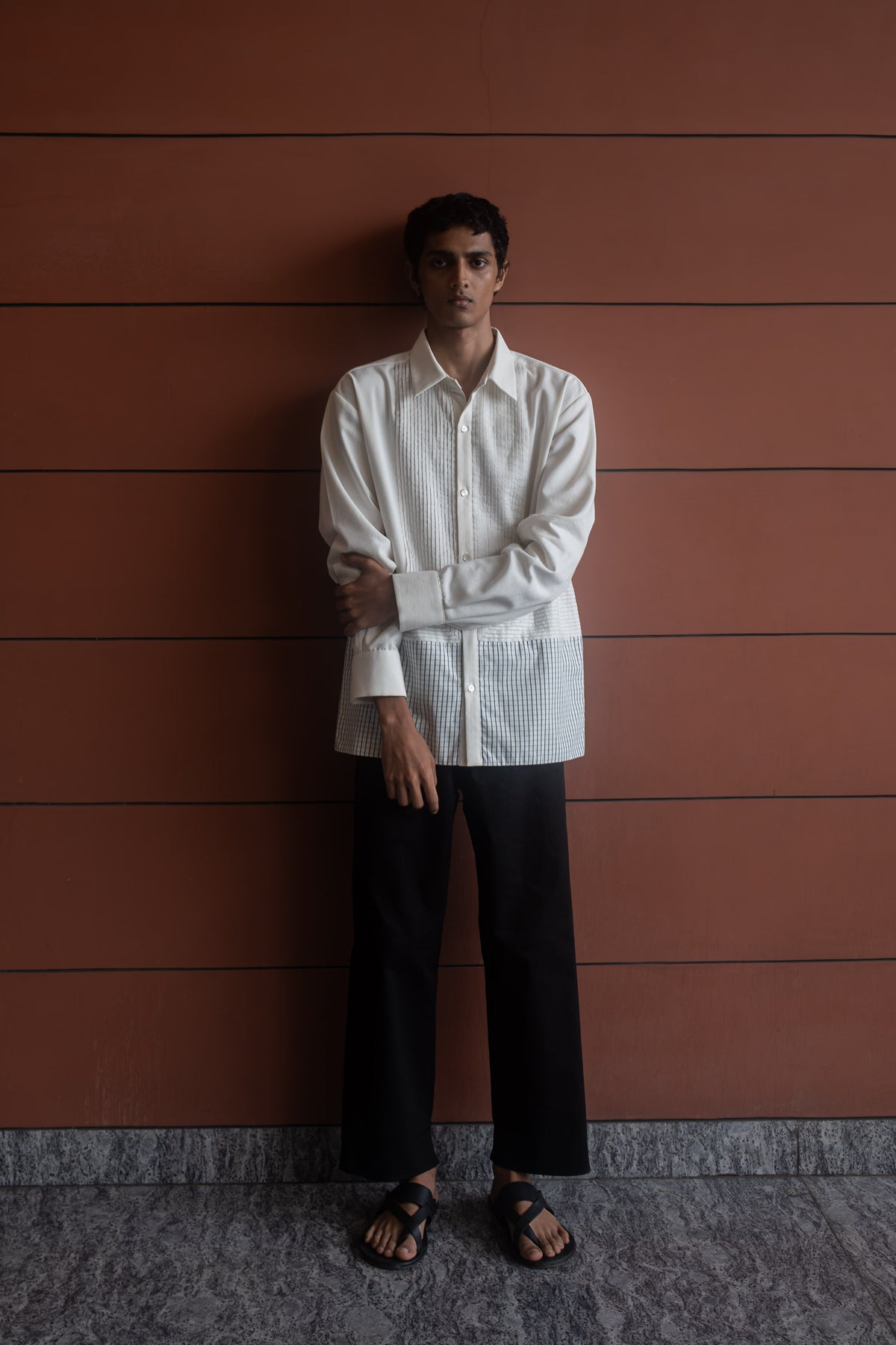 bone white pleated shirt