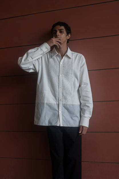 bone white pleated shirt