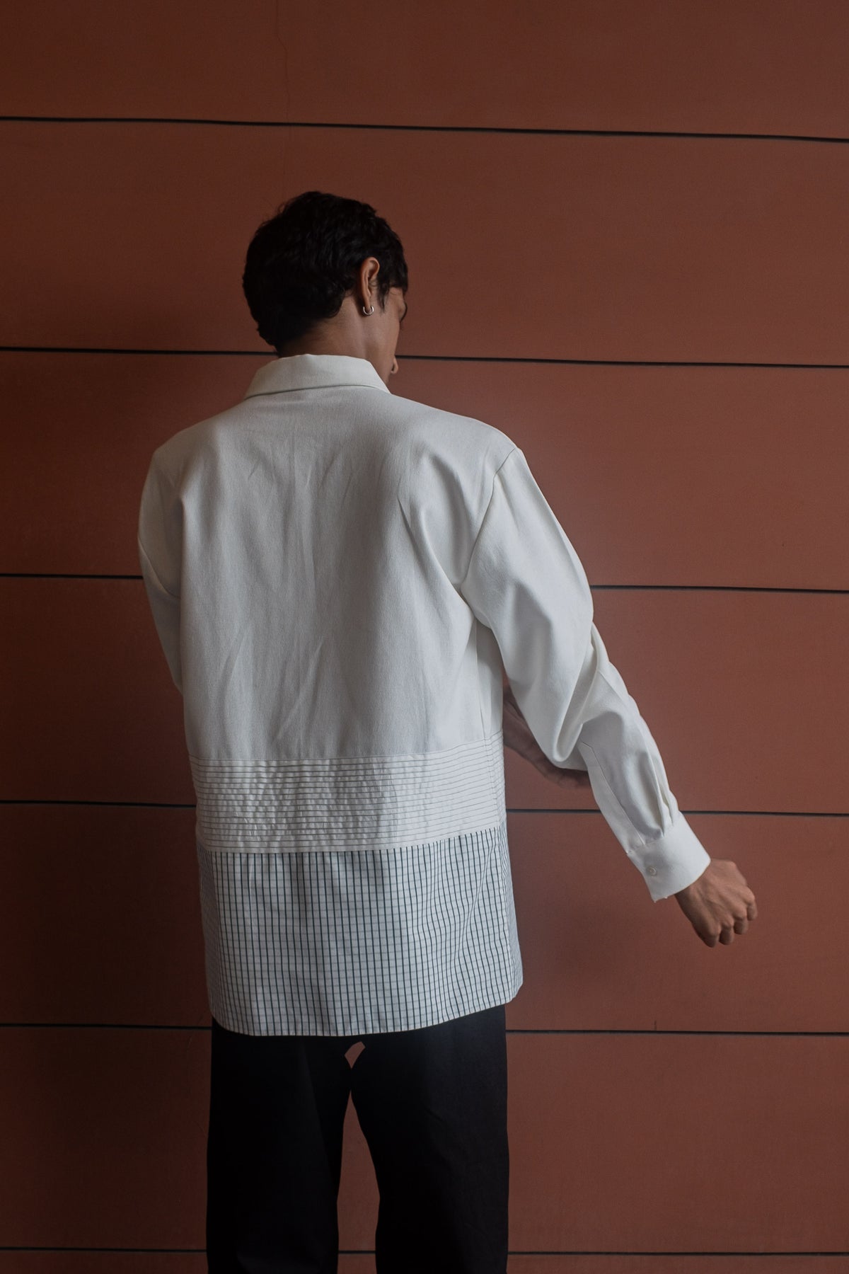 bone white pleated shirt