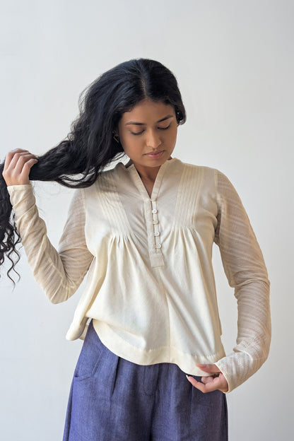 Slant Pleat Flow Blouse
