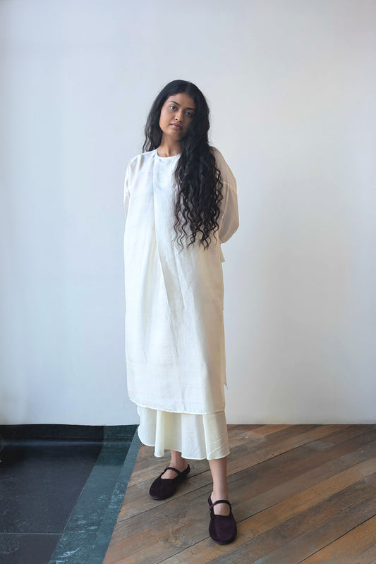 Ivory Broad Pleat Silk Set