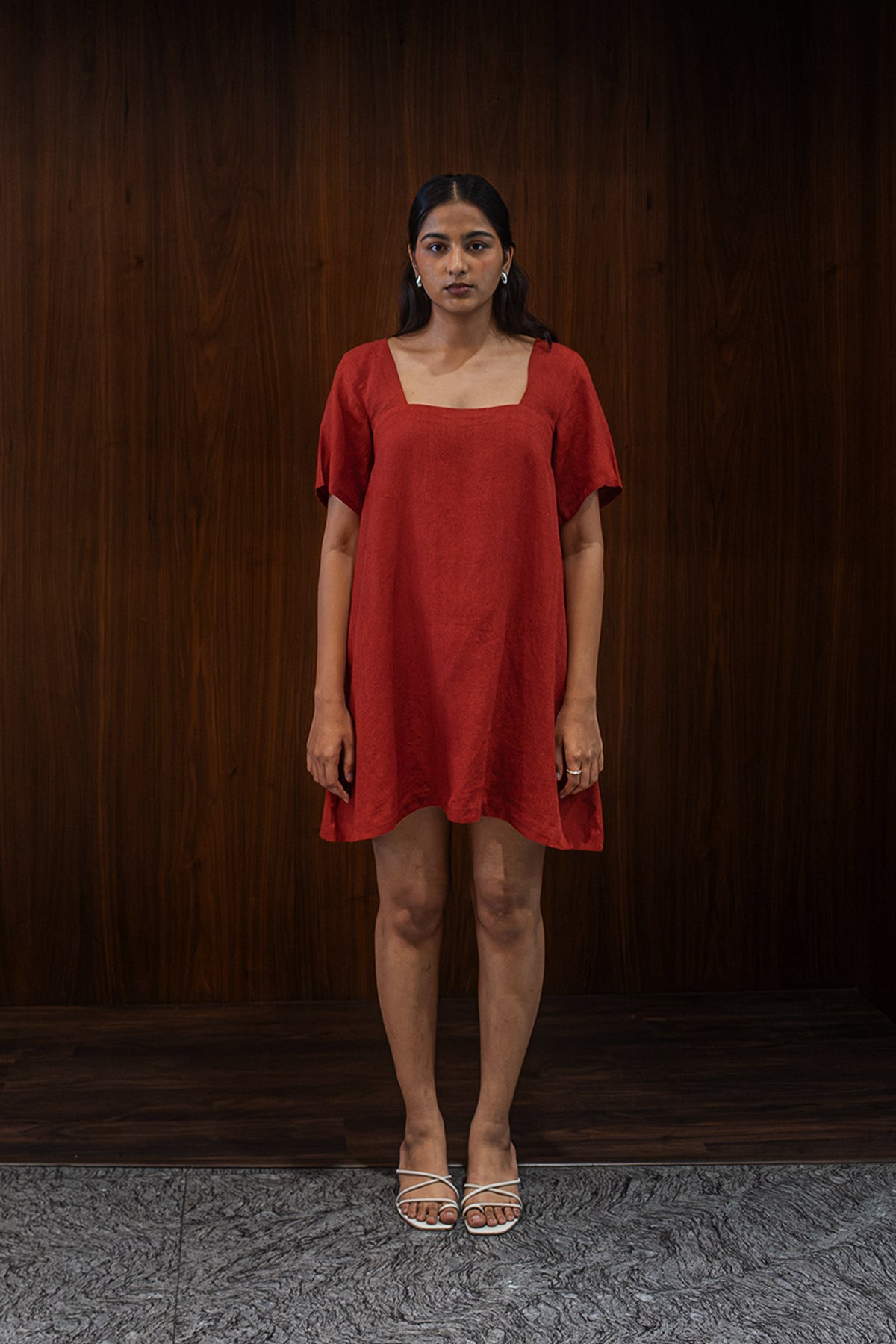 scarlet linen dress