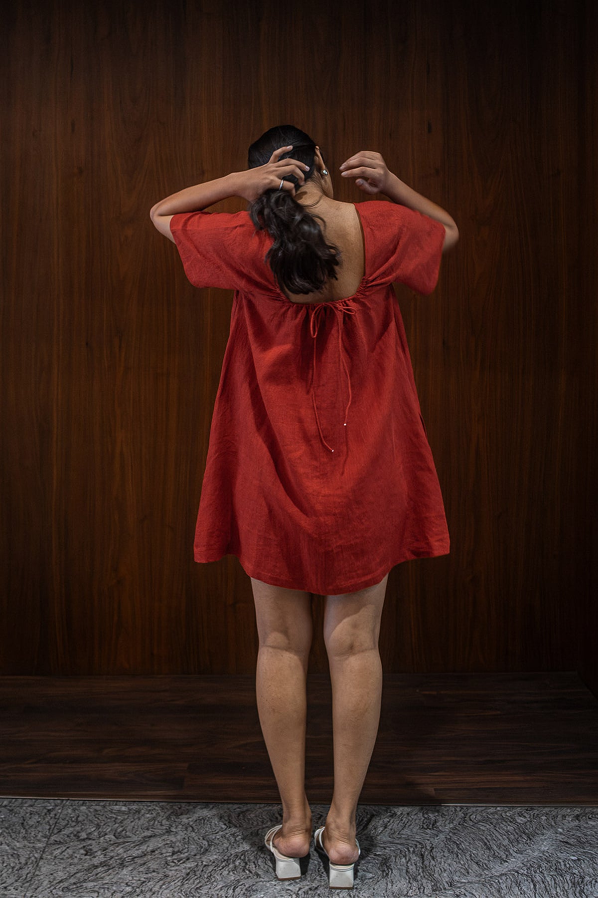 scarlet linen dress