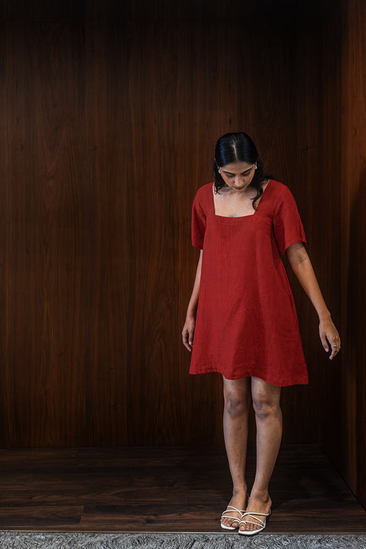scarlet linen dress