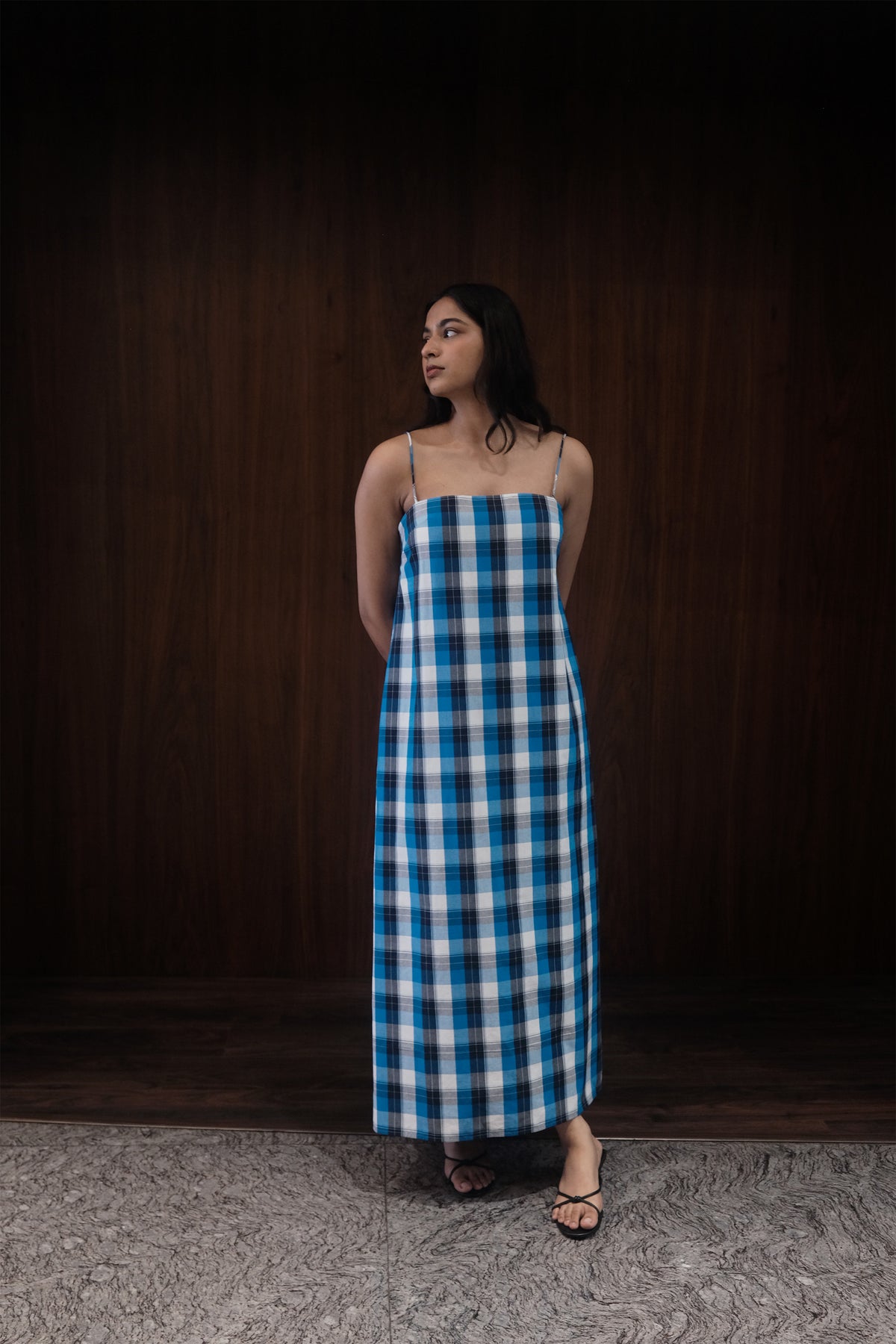 noodle strap dress in cobalt