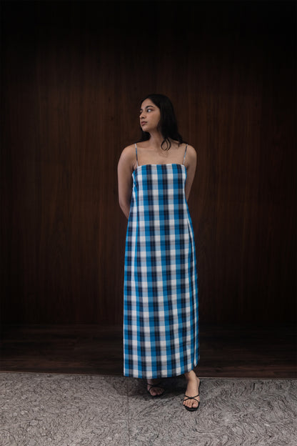 noodle strap dress in cobalt