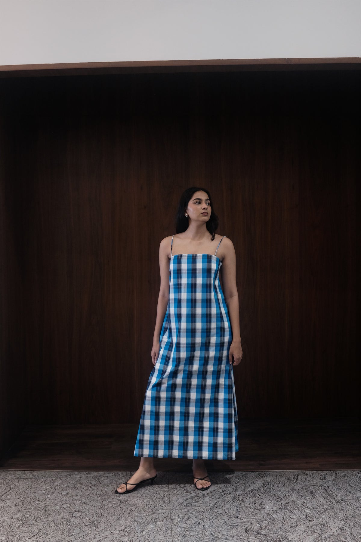 noodle strap dress in cobalt