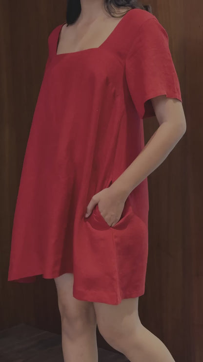 scarlet linen dress
